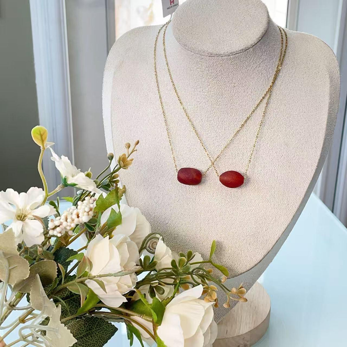Natural Red Agate Pendant Necklace ,Matte Barrel Bead ,Adjustable Gold Chain ,Handmade Minimal Jewelry Gift