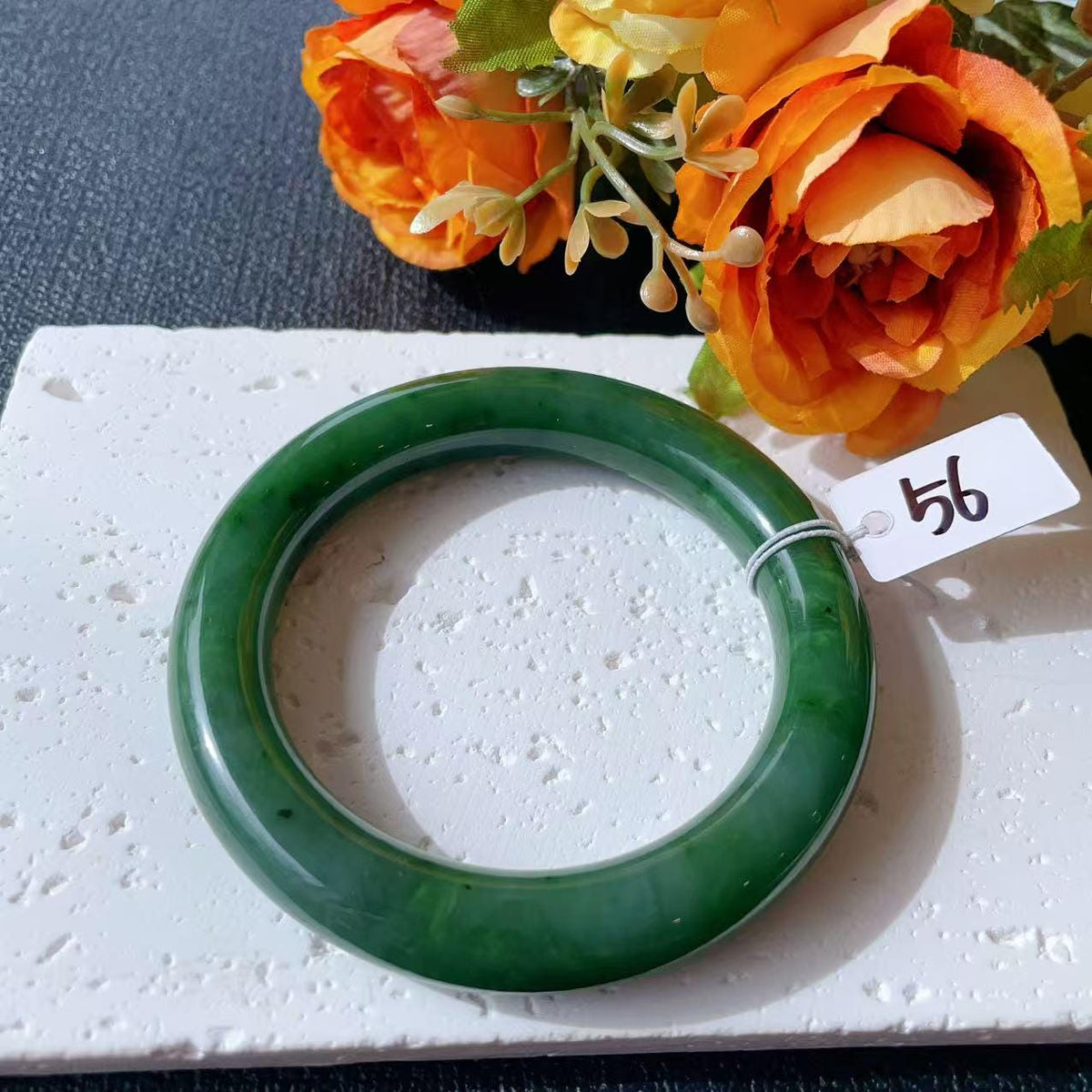 Natural Nephrite Jade Bangle Bracelet | Rich Green Jade Bangle | Size 56mm | Classic Round Jade Bracelet | Gift for He