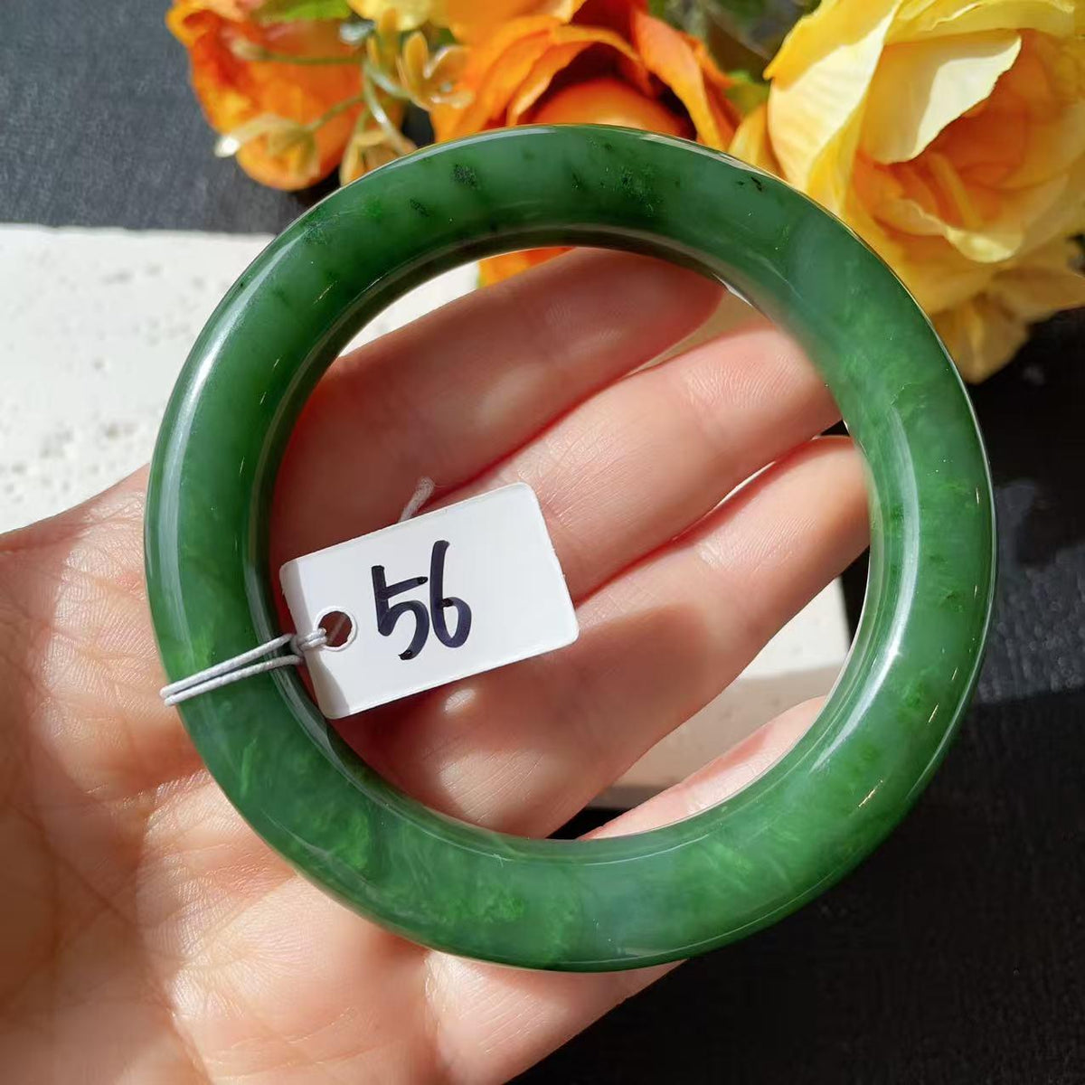 Natural Nephrite Jade Bangle Bracelet | Rich Green Jade Bangle | Size 56mm | Classic Round Jade Bracelet | Gift for He