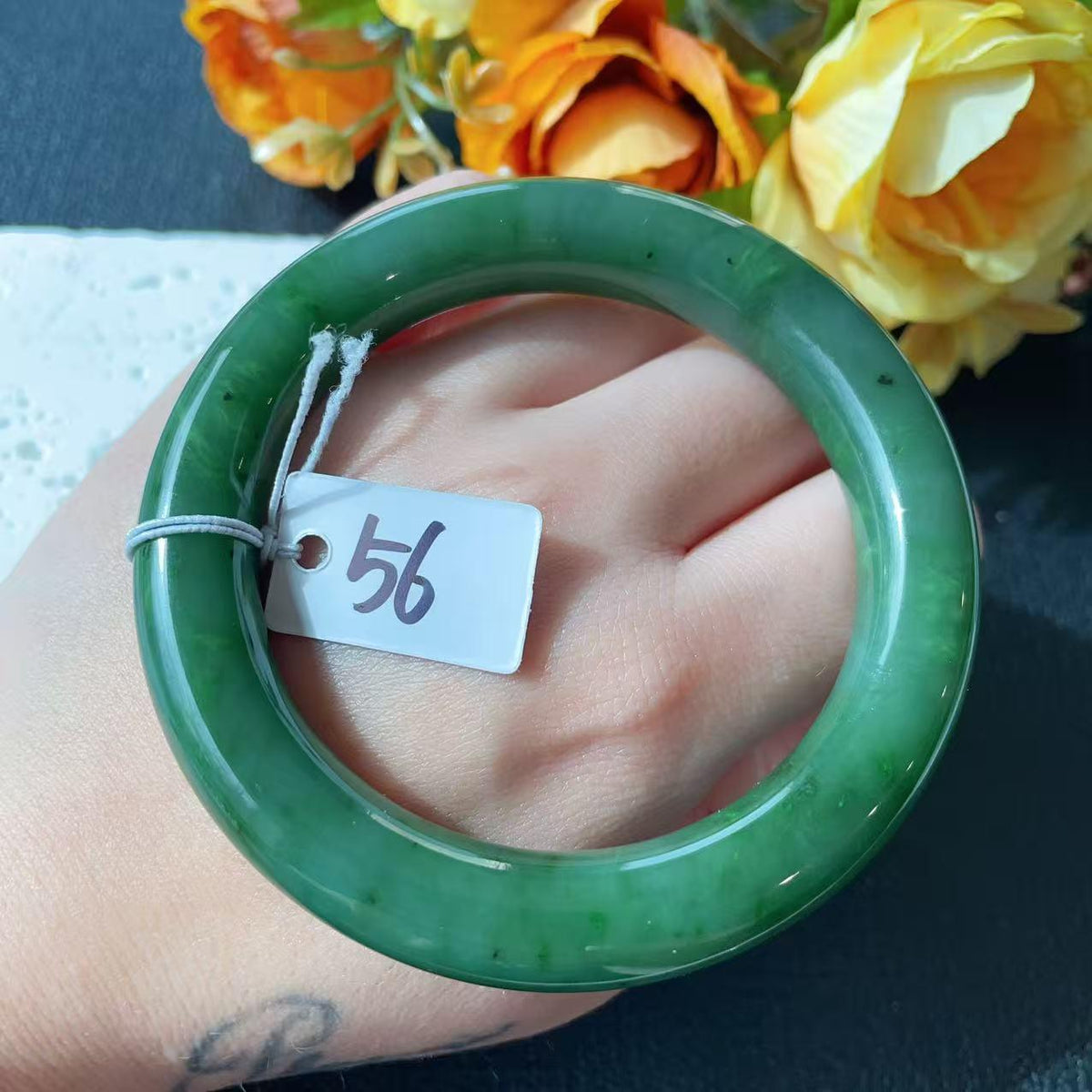 Natural Nephrite Jade Bangle Bracelet | Rich Green Jade Bangle | Size 56mm | Classic Round Jade Bracelet | Gift for He