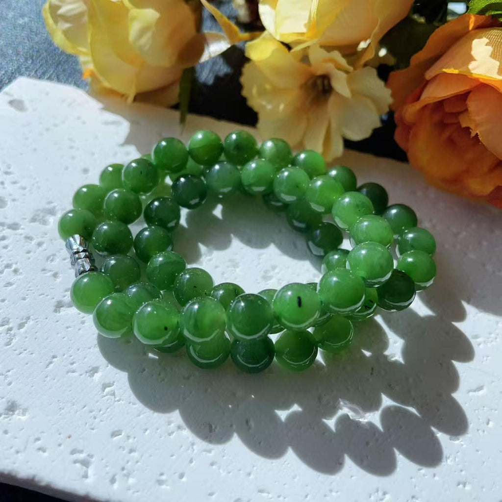 Certified Natural Green Jade Bead Necklace ,8mm Beaded Jade Chain, Nephrite Jade Necklace, 18” Length,Real Jade Necklace