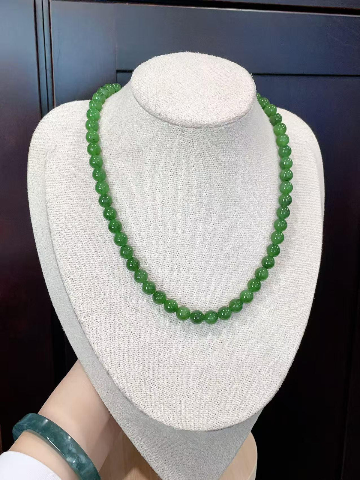 Certified Natural Green Jade Bead Necklace ,8mm Beaded Jade Chain, Nephrite Jade Necklace, 18” Length,Real Jade Necklace