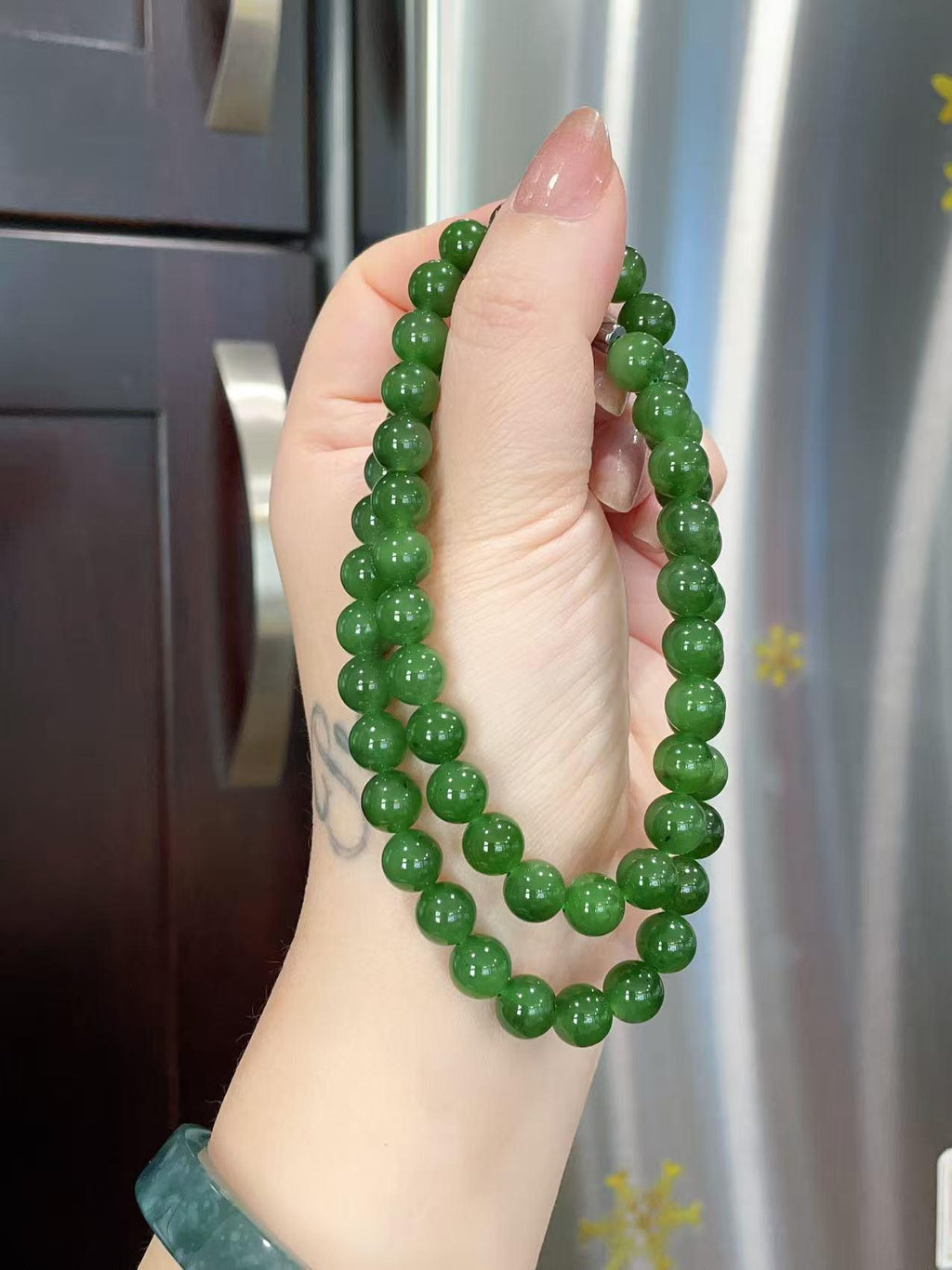 Certified Natural Green Jade Bead Necklace ,8mm Beaded Jade Chain, Nephrite Jade Necklace, 18” Length,Real Jade Necklace