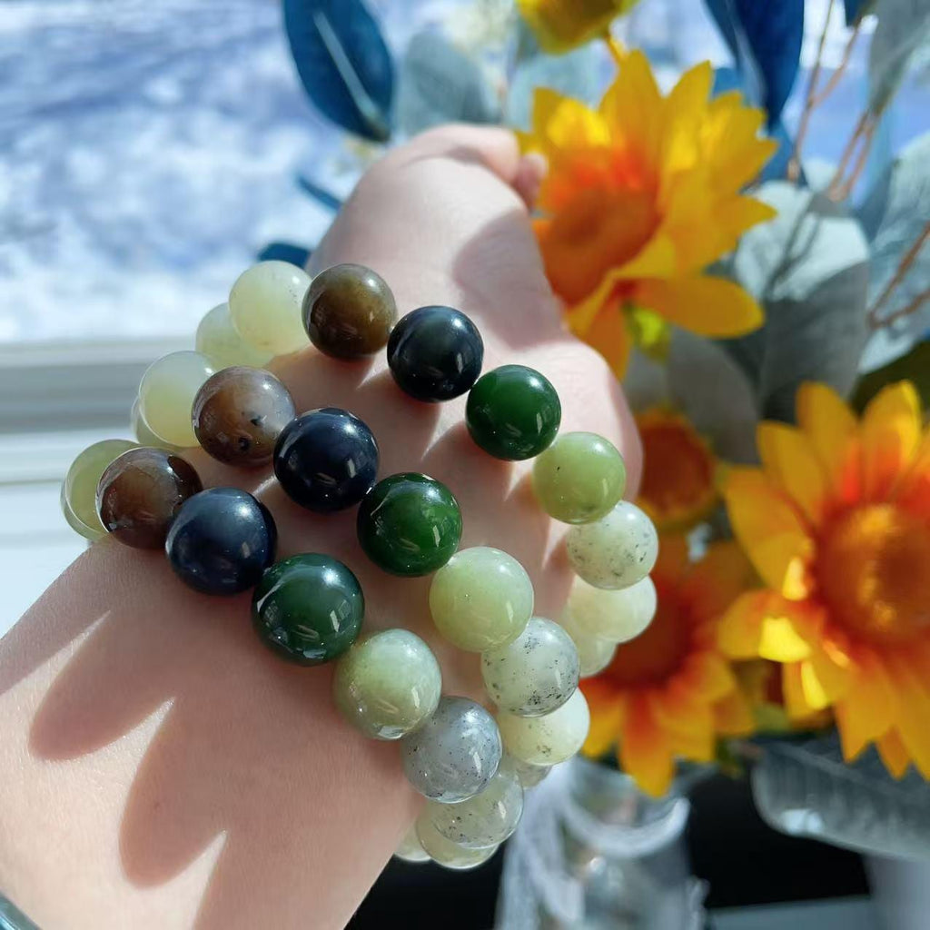 Natural Multicolor Jade Bracelet 12mm Beads , Genuine Jade Round Bead Bracelet ,Statement Chunky Jade Jewelry ,Gift for Her