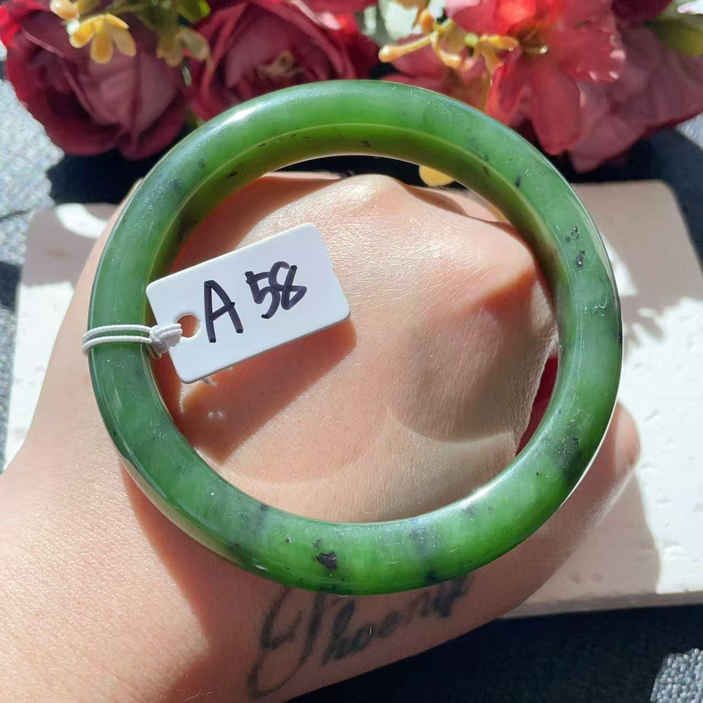 Certified Natural Nephrite Jade Bangle Bracelet ,Rich Green Jade Bangle, Size 58-59mm, Classic Round Jade Bracelet, Gift for Her