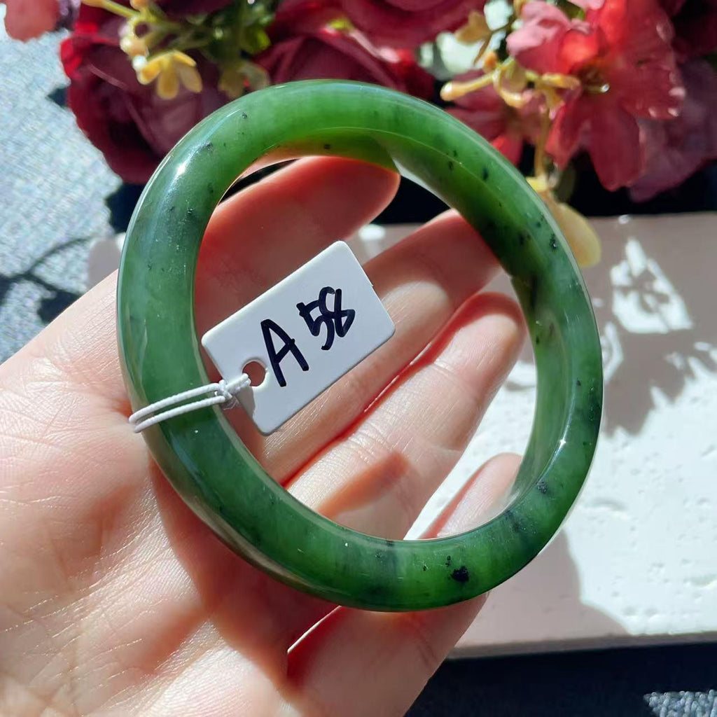 Certified Natural Nephrite Jade Bangle Bracelet ,Rich Green Jade Bangle, Size 58-59mm, Classic Round Jade Bracelet, Gift for Her