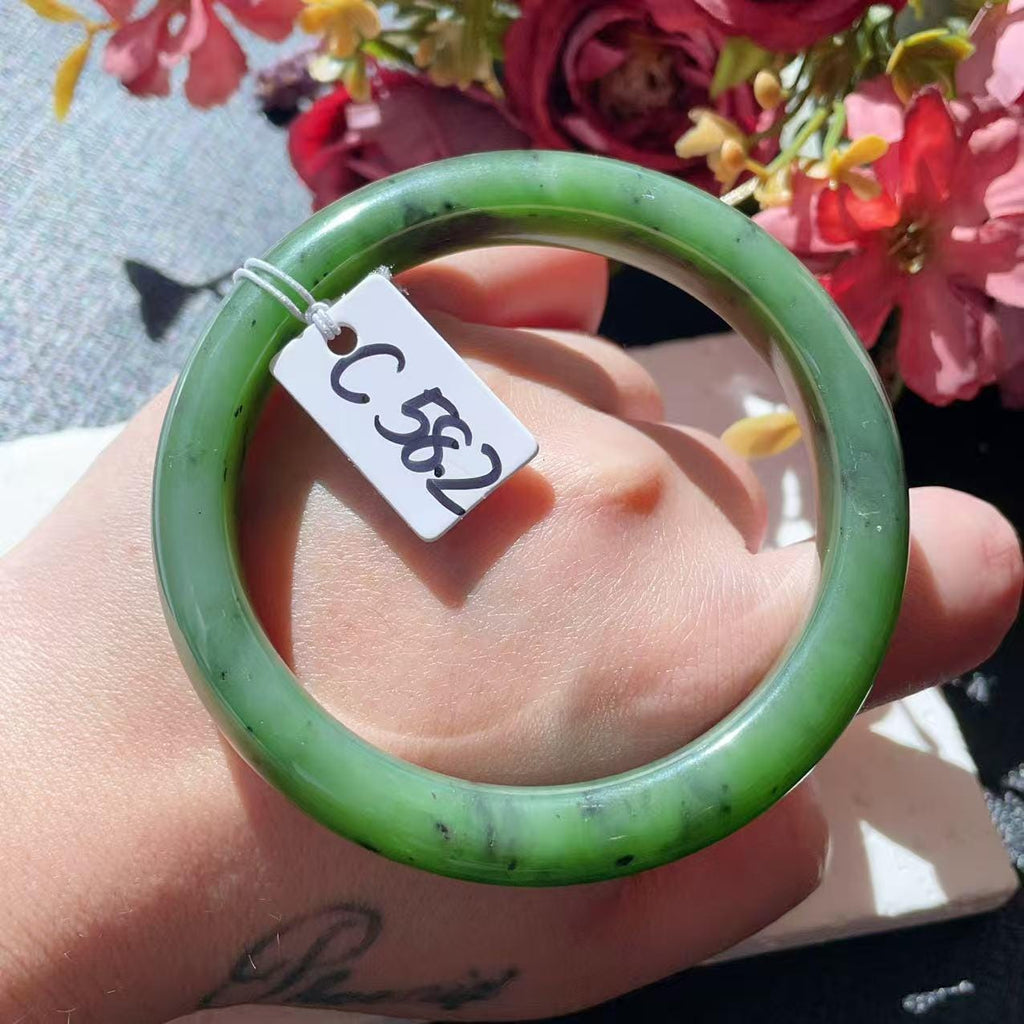 Certified Natural Nephrite Jade Bangle Bracelet ,Rich Green Jade Bangle, Size 58-59mm, Classic Round Jade Bracelet, Gift for Her