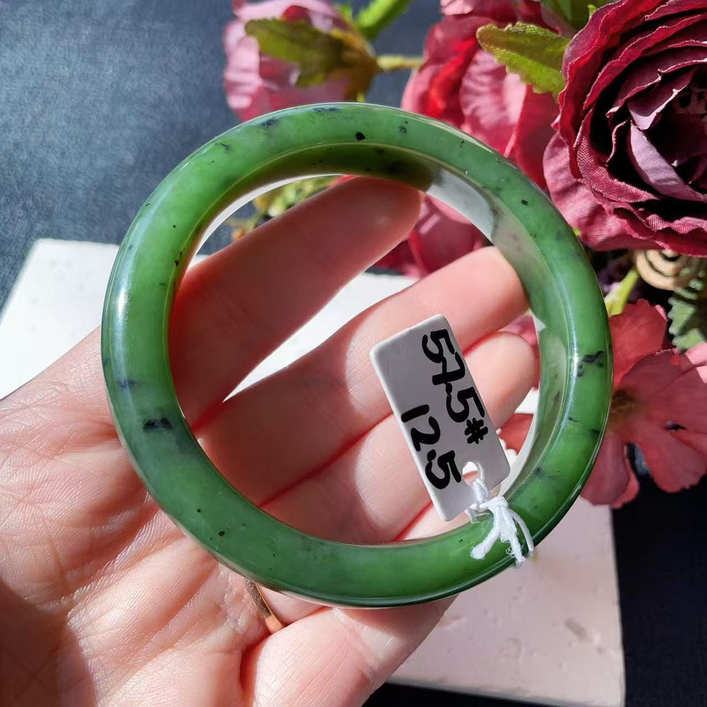 Certified Natural Nephrite Jade Bangle Bracelet ,Rich Green Jade Bangle,Size 57-58mm, Classic Round Jade Bracelet, Gift for He
