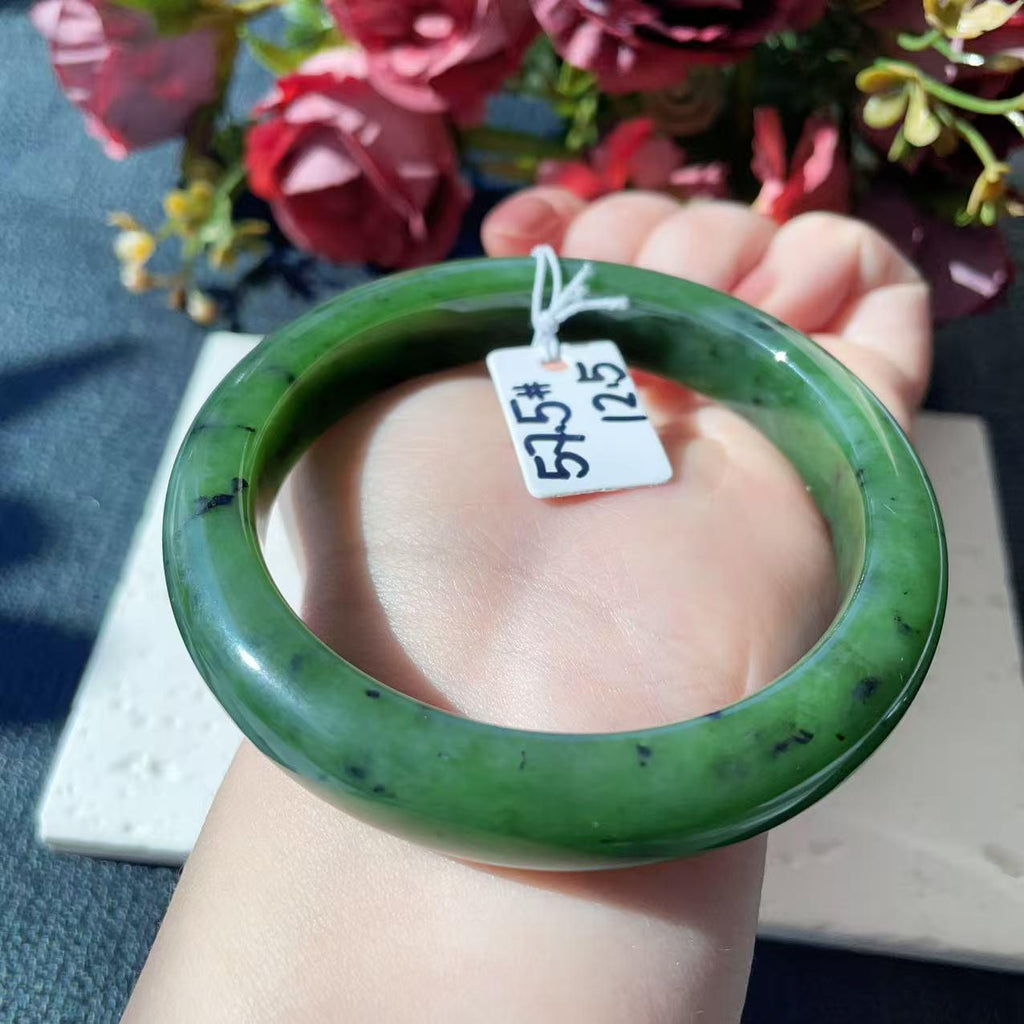 Certified Natural Nephrite Jade Bangle Bracelet ,Rich Green Jade Bangle,Size 57-58mm, Classic Round Jade Bracelet, Gift for He