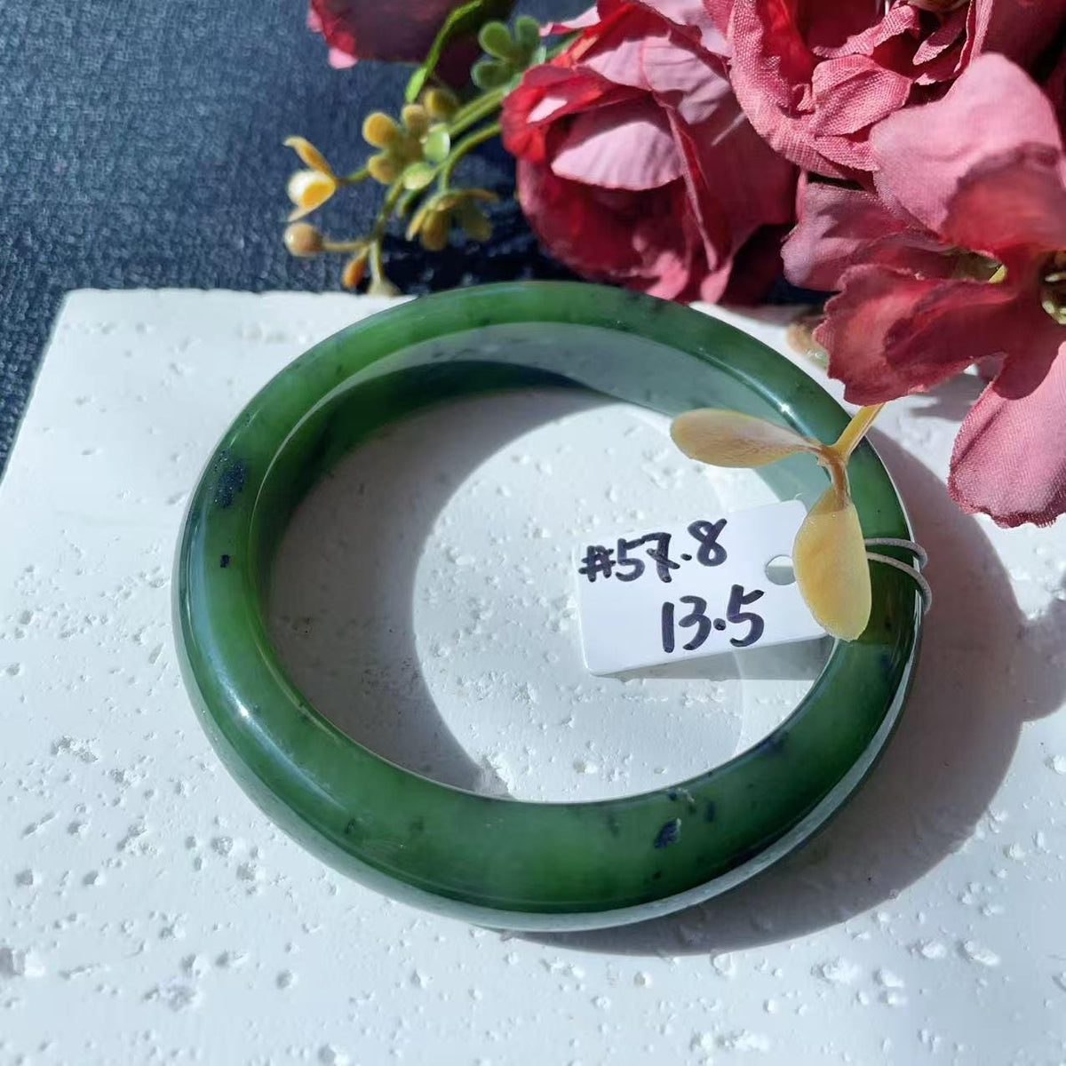 Certified Natural Nephrite Jade Bangle Bracelet ,Rich Green Jade Bangle,Size 57-58mm, Classic Round Jade Bracelet, Gift for He