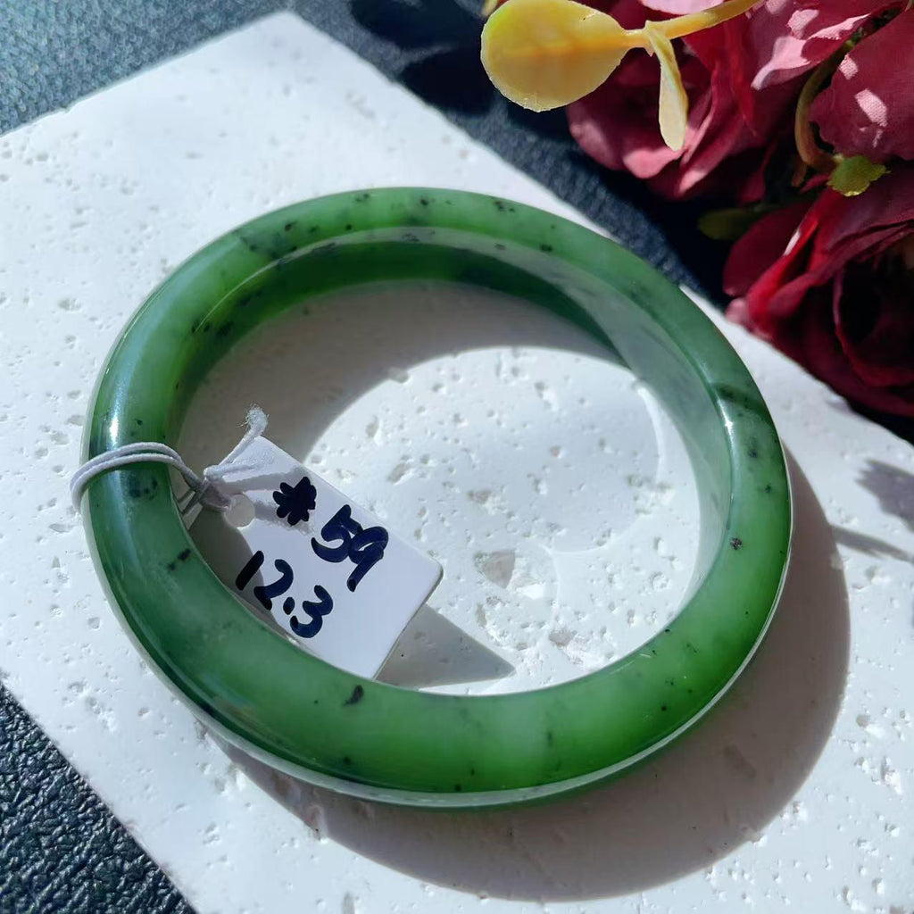 Certified Natural Nephrite Jade Bangle Bracelet ,Rich Green Jade Bangle,Size 59mm, Classic Round Jade Bracelet, Gift for He