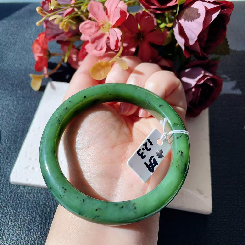 Certified Natural Nephrite Jade Bangle Bracelet ,Rich Green Jade Bangle,Size 59mm, Classic Round Jade Bracelet, Gift for He