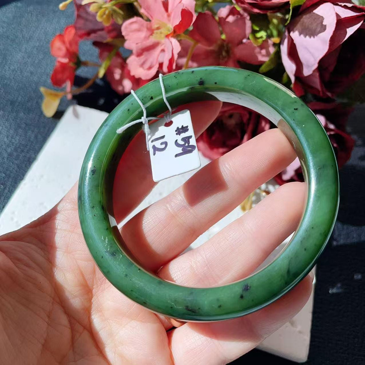 Certified Natural Nephrite Jade Bangle Bracelet ,Rich Green Jade Bangle,Size 59mm, Classic Round Jade Bracelet, Gift for He