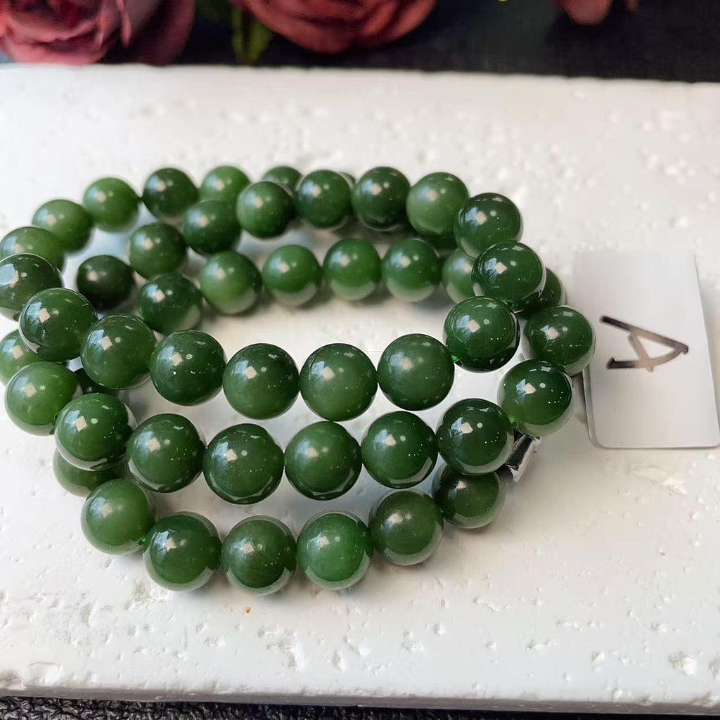 Certified Natural Deep Green Jade Bead Necklace ,8mm Beaded Jade Chain, Nephrite Jade Necklace, 18” Length,Real Jade Necklace
