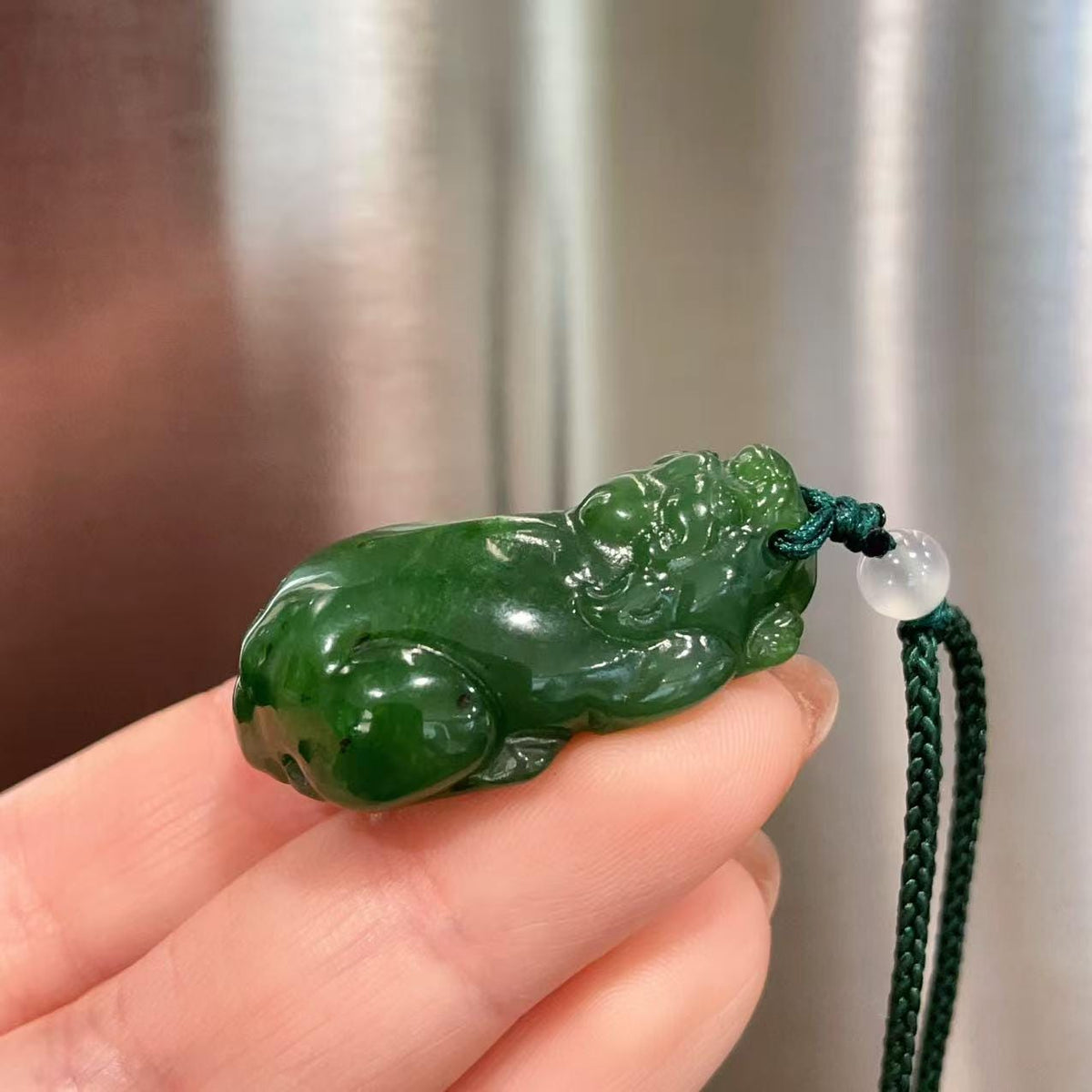 Natural Green Jade Pixiu Pendant Necklace, Hand Carved Jade Pi Xiu Charm, Adjustable Cord Necklace, Lucky Wealth Amulet, Jade Gift
