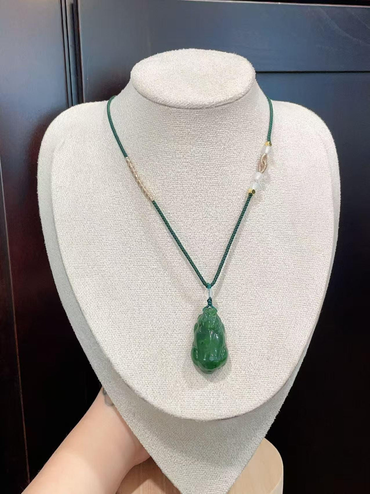 Natural Green Jade Pixiu Pendant Necklace, Hand Carved Jade Pi Xiu Charm, Adjustable Cord Necklace, Lucky Wealth Amulet, Jade Gift