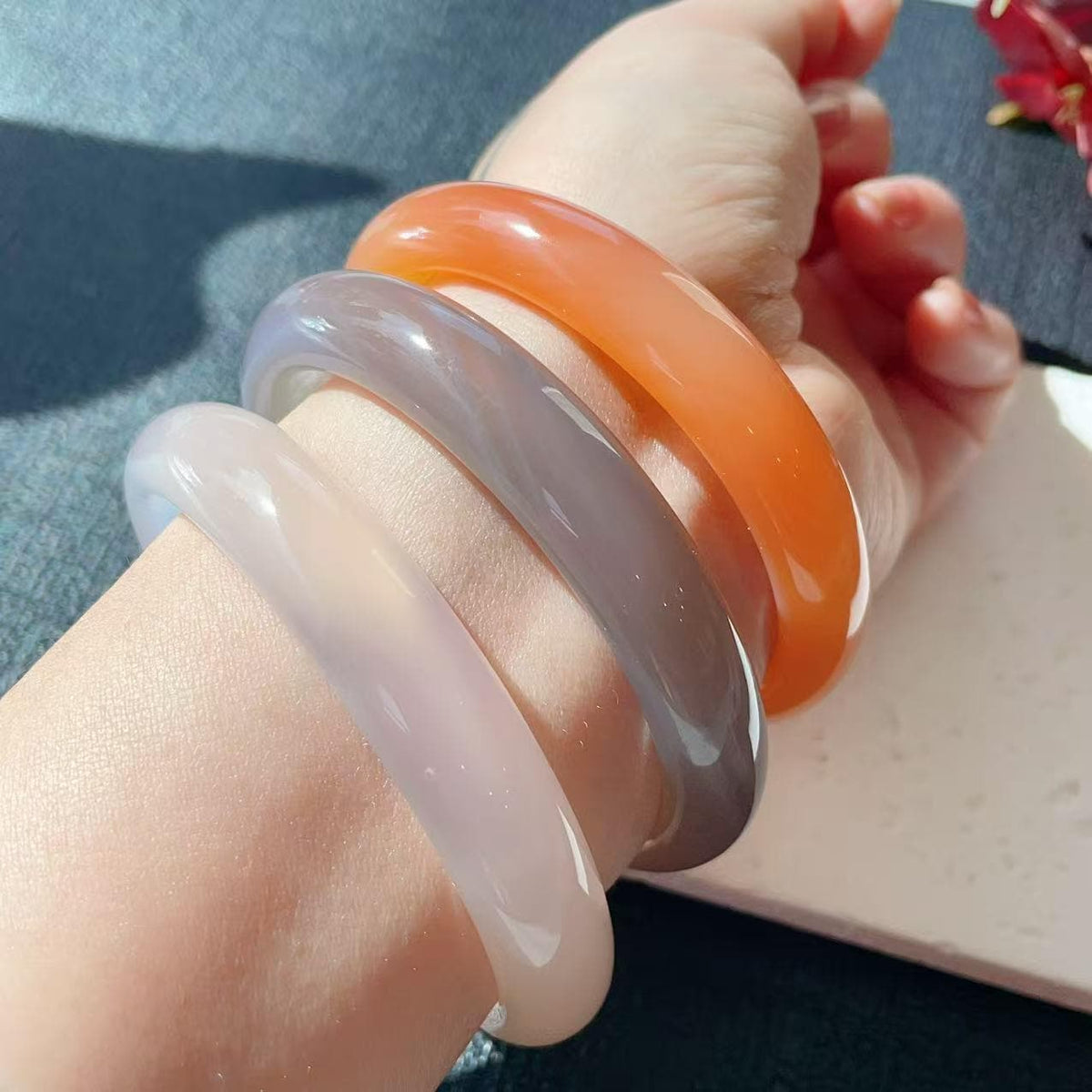 Natural Agate Bangle Bracelet, Thick Stone Bangle 11.5-12mm ，Real Natural Agate Bangle, High Grade Agate, Gift for Her