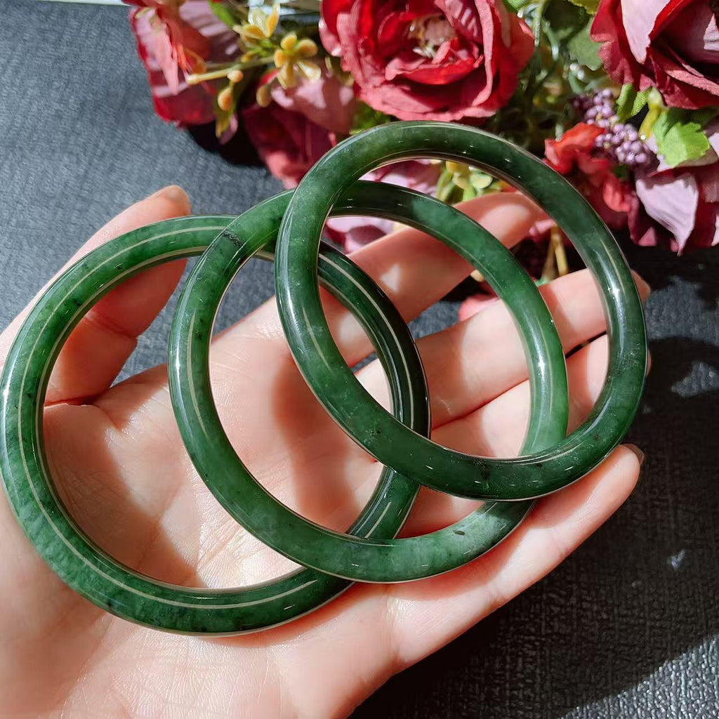 DEAL！Certified Natural Green Jade Slim Bangle, 55-61 Size Minimalist Bangle Bracelet, Dark Green Jade Bangle, Natural Jade Bangle Bracelet