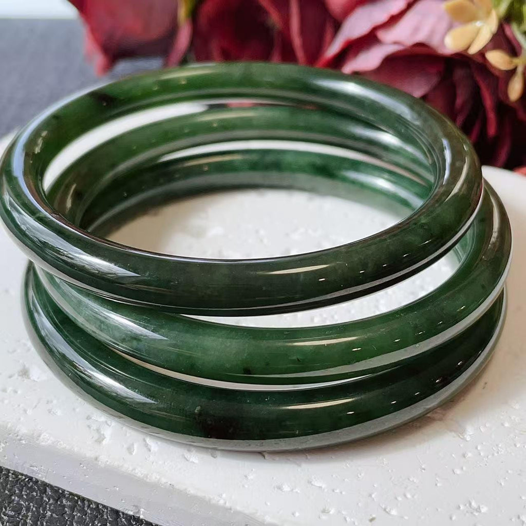 DEAL！Certified Natural Green Jade Slim Bangle, 55-61 Size Minimalist Bangle Bracelet, Dark Green Jade Bangle, Natural Jade Bangle Bracelet