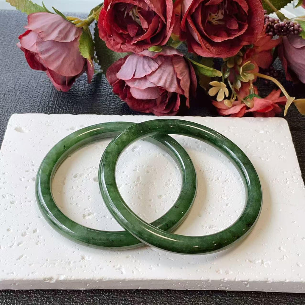 DEAL！Certified Natural Green Jade Slim Bangle, 55-61 Size Minimalist Bangle Bracelet, Dark Green Jade Bangle, Natural Jade Bangle Bracelet