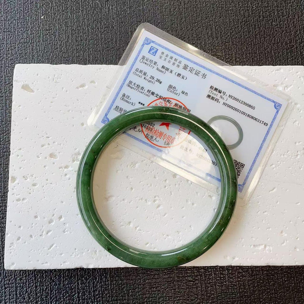 DEAL！Certified Natural Green Jade Slim Bangle, 55-61 Size Minimalist Bangle Bracelet, Dark Green Jade Bangle, Natural Jade Bangle Bracelet