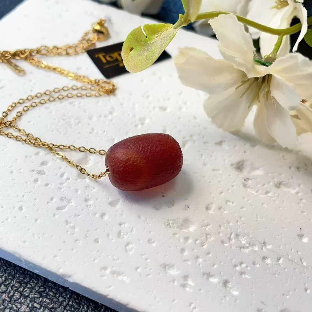 Natural Red Agate Pendant Necklace ,Matte Barrel Bead ,Adjustable Gold Chain ,Handmade Minimal Jewelry Gift