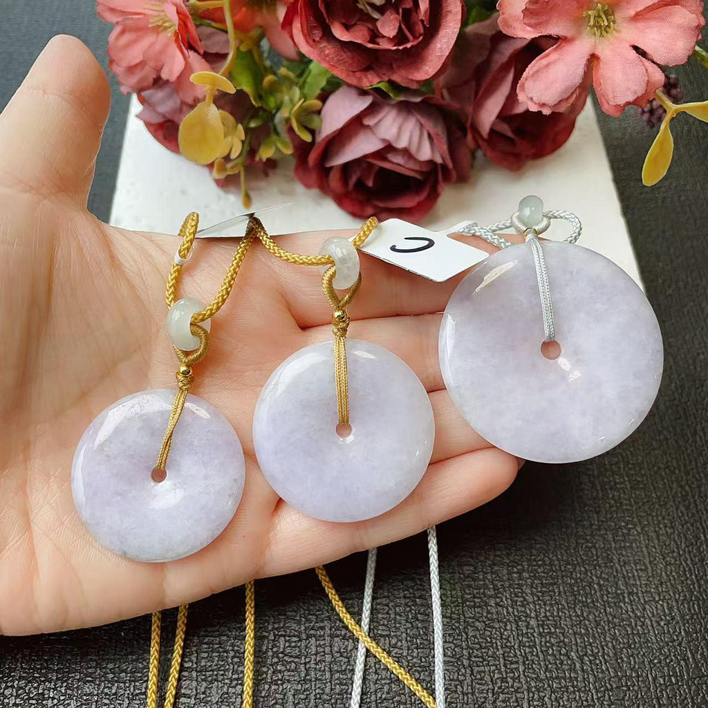 Certified Natural Lavender Jadeite Donut Pendant ,Peace Coin Necklace ,Round Jade ,Adjustable Cord Necklace, Minimalist Jade Jewelry Gift