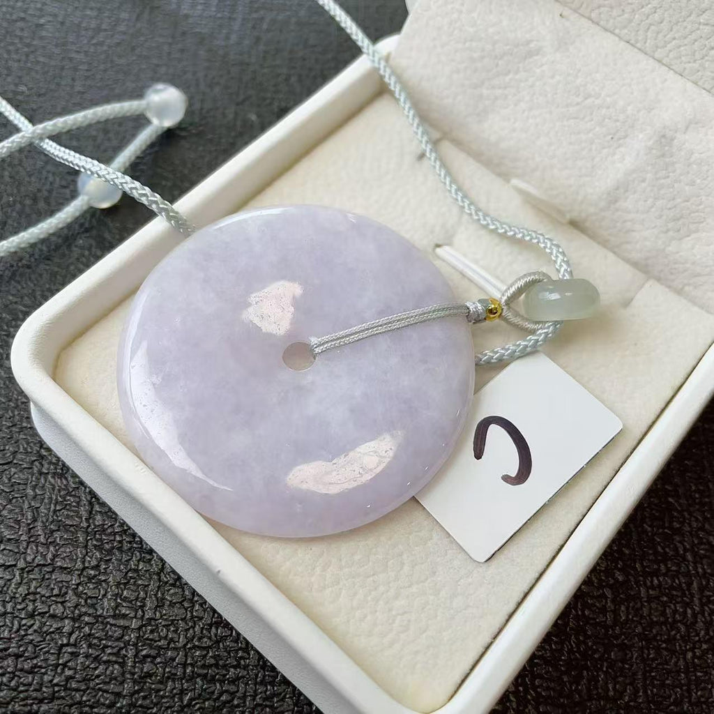 Certified Natural Lavender Jadeite Donut Pendant ,Peace Coin Necklace ,Round Jade ,Adjustable Cord Necklace, Minimalist Jade Jewelry Gift