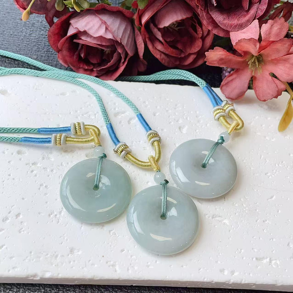 Deal! Certified Natural Green Jadeite Donut Pendant Necklace , Mint Jade Peace Coin, Adjustable Cord Necklace,Minimal Jade Jewelry Gift