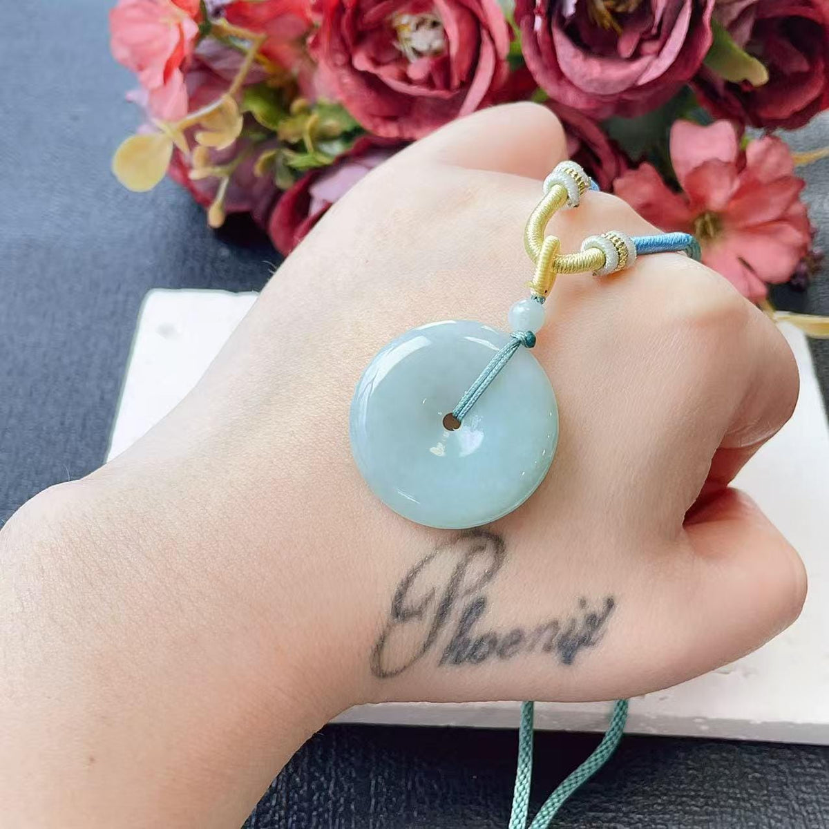 Deal! Certified Natural Green Jadeite Donut Pendant Necklace , Mint Jade Peace Coin, Adjustable Cord Necklace,Minimal Jade Jewelry Gift