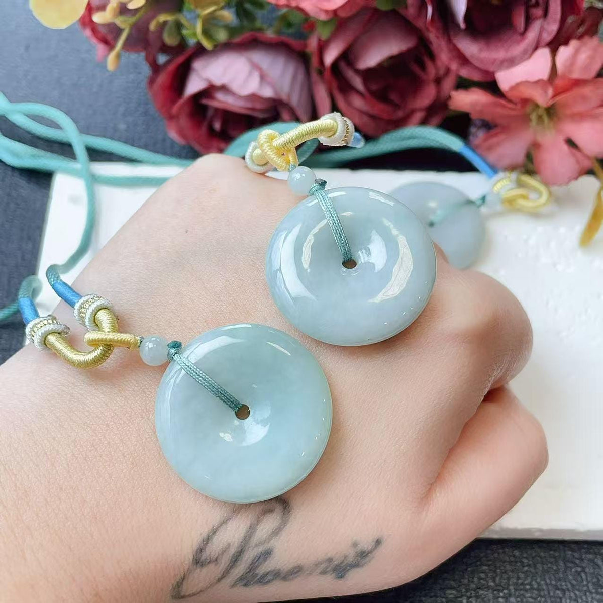 Deal! Certified Natural Green Jadeite Donut Pendant Necklace , Mint Jade Peace Coin, Adjustable Cord Necklace,Minimal Jade Jewelry Gift