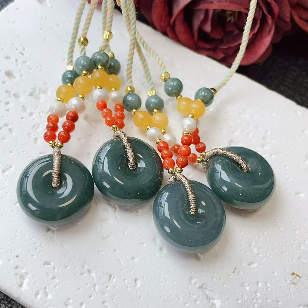 SALE! Natural Blue Jadeite Donut Pendant Necklace, Small Jade Peace Coin, Handcrafted Natural Jadeite , Minimal Jade Jewelry Gift
