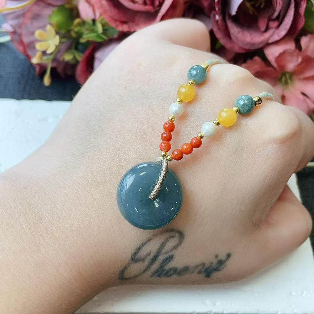 SALE! Natural Blue Jadeite Donut Pendant Necklace, Small Jade Peace Coin, Handcrafted Natural Jadeite , Minimal Jade Jewelry Gift