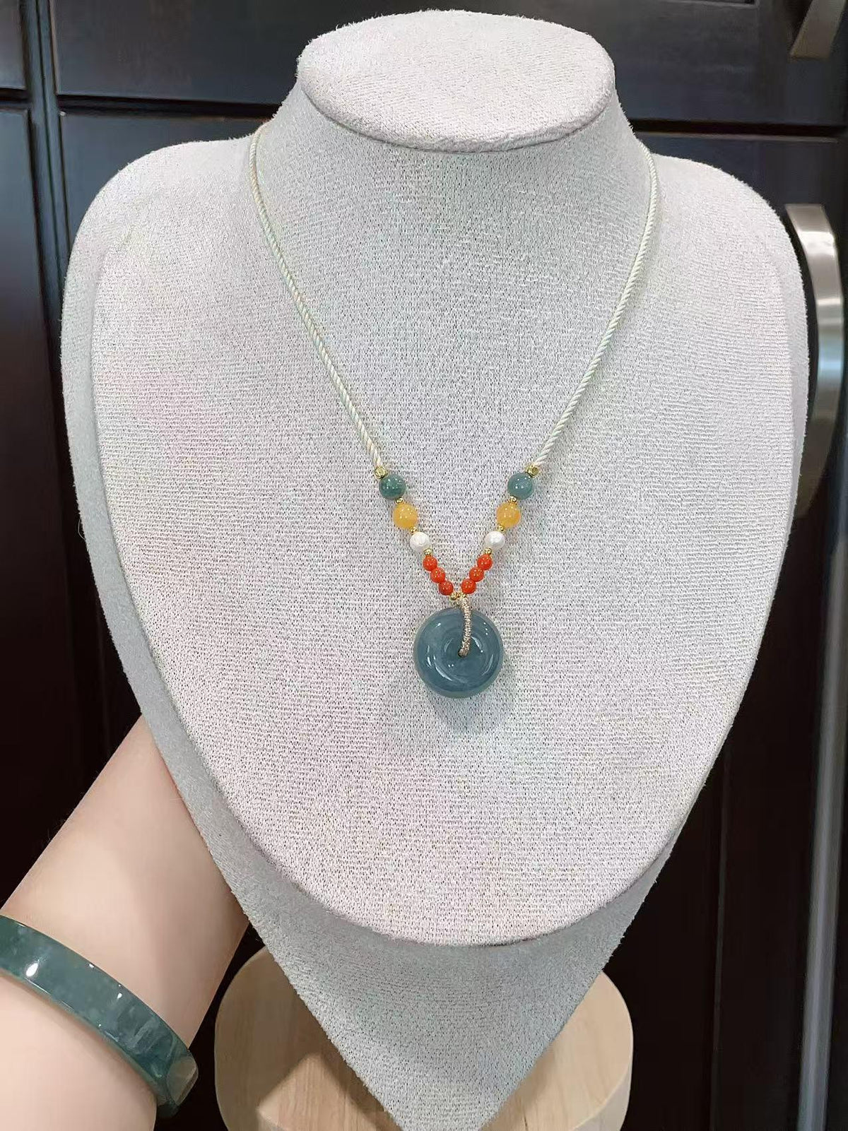 SALE! Natural Blue Jadeite Donut Pendant Necklace, Small Jade Peace Coin, Handcrafted Natural Jadeite , Minimal Jade Jewelry Gift