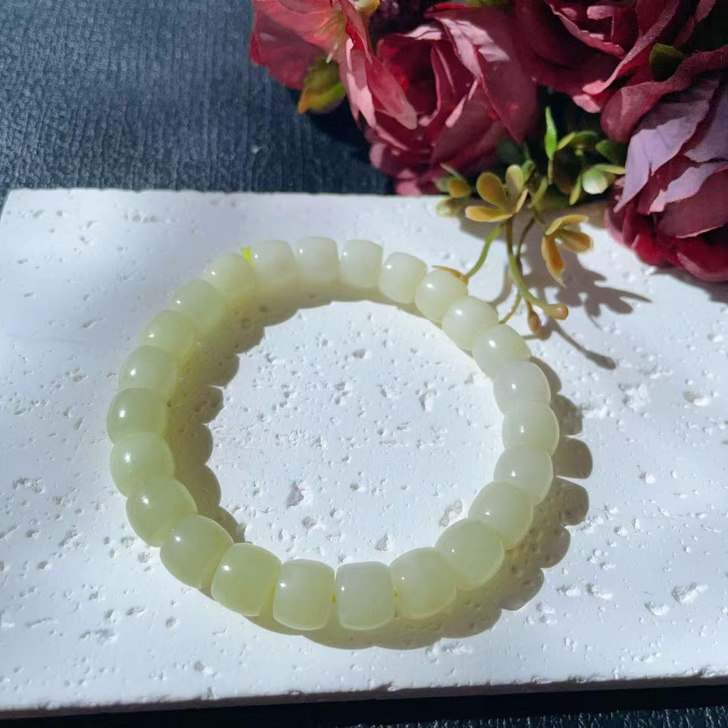 Natural Yellow Jade Bracelet ,9mm Beads Certified Bracelet, Real Yellow Jade Beaded Bracelet,Natural Jade Gift
