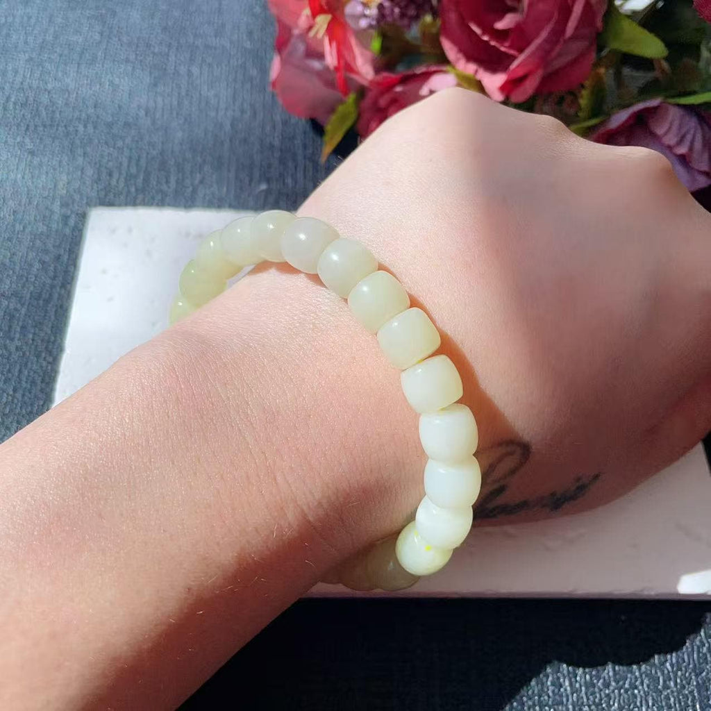 Natural Yellow Jade Bracelet ,9mm Beads Certified Bracelet, Real Yellow Jade Beaded Bracelet,Natural Jade Gift
