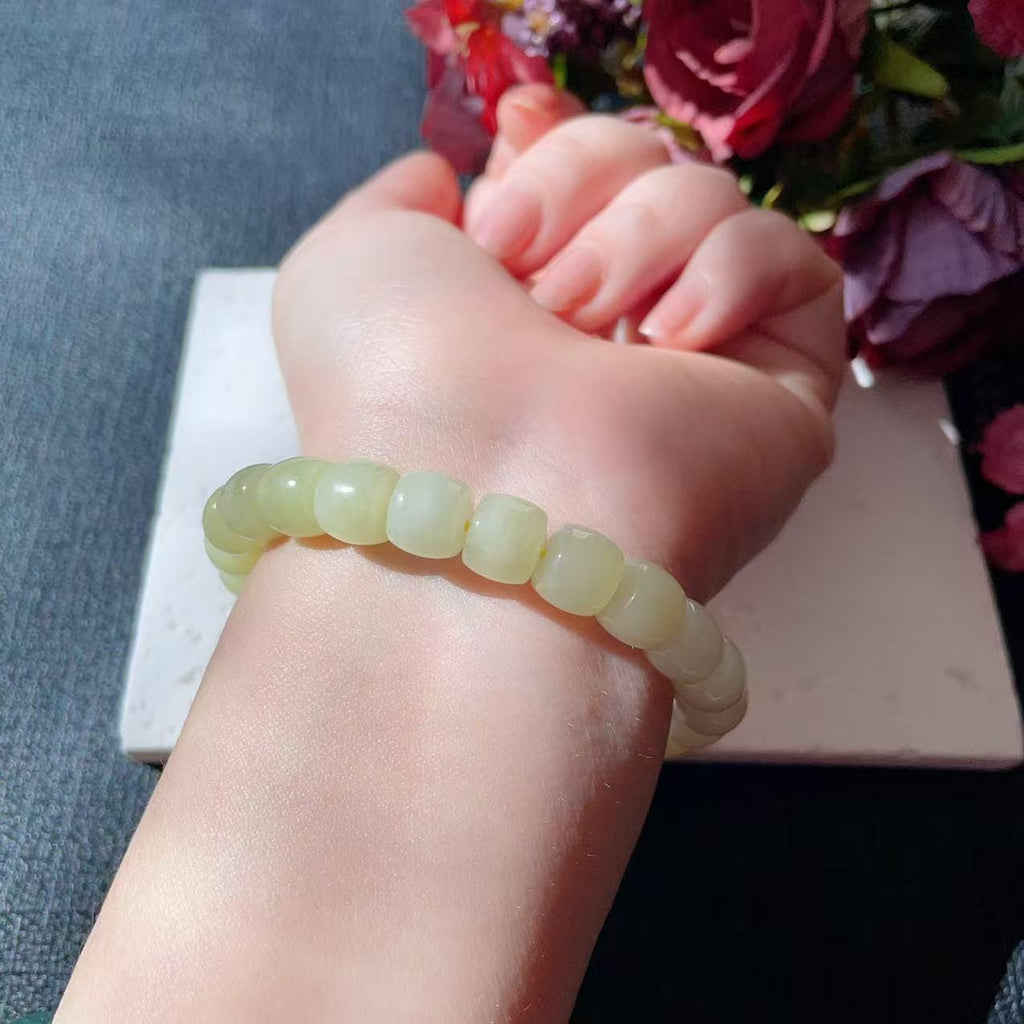 Natural Yellow Jade Bracelet ,9mm Beads Certified Bracelet, Real Yellow Jade Beaded Bracelet,Natural Jade Gift