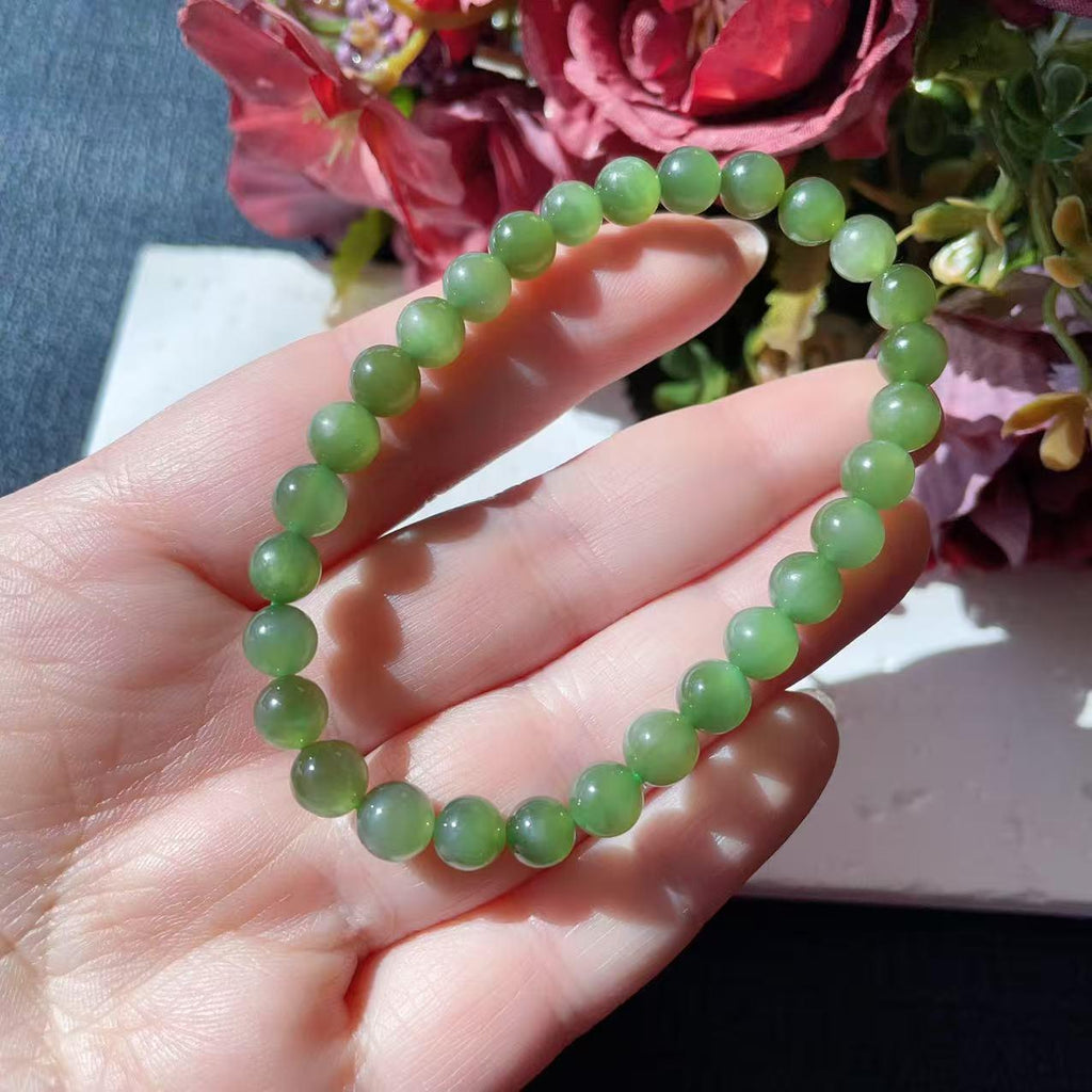 Natural Green Jade Slim Bracelet ,6mm Icy Translucent Certified Jade Bracelet, Slim Green Jade Bracelet, Jade Minimalist Bracelet