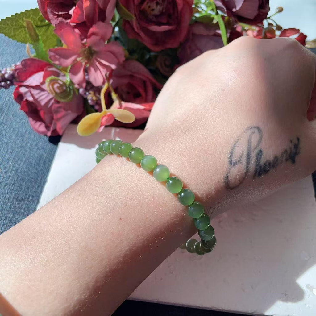 Natural Green Jade Slim Bracelet ,6mm Icy Translucent Certified Jade Bracelet, Slim Green Jade Bracelet, Jade Minimalist Bracelet