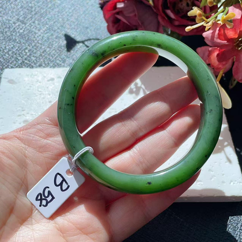Certified Natural Nephrite Jade Bangle Bracelet ,Rich Green Jade Bangle, Size 58-59mm, Classic Round Jade Bracelet, Gift for Her