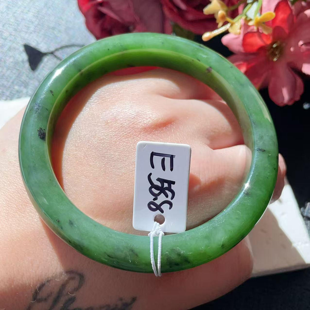 Certified Natural Nephrite Jade Bangle Bracelet ,Rich Green Jade Bangle, Size 58-59mm, Classic Round Jade Bracelet, Gift for Her