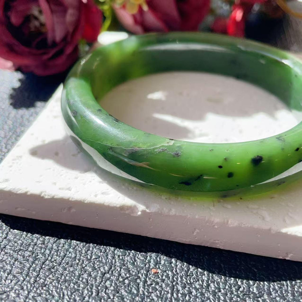 DEAL! Certified Natural Nephrite Jade Bangle Bracelet ,Rich Green Jade Bangle, Minor Flaws Size 57-58mm, Jade Bracelet, Gift for Her