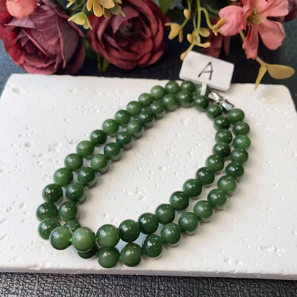 Certified Natural Deep Green Jade Bead Necklace ,8mm Beaded Jade Chain, Nephrite Jade Necklace, 18” Length,Real Jade Necklace