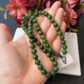 Certified Natural Deep Green Jade Bead Necklace ,8mm Beaded Jade Chain, Nephrite Jade Necklace, 18” Length,Real Jade Necklace