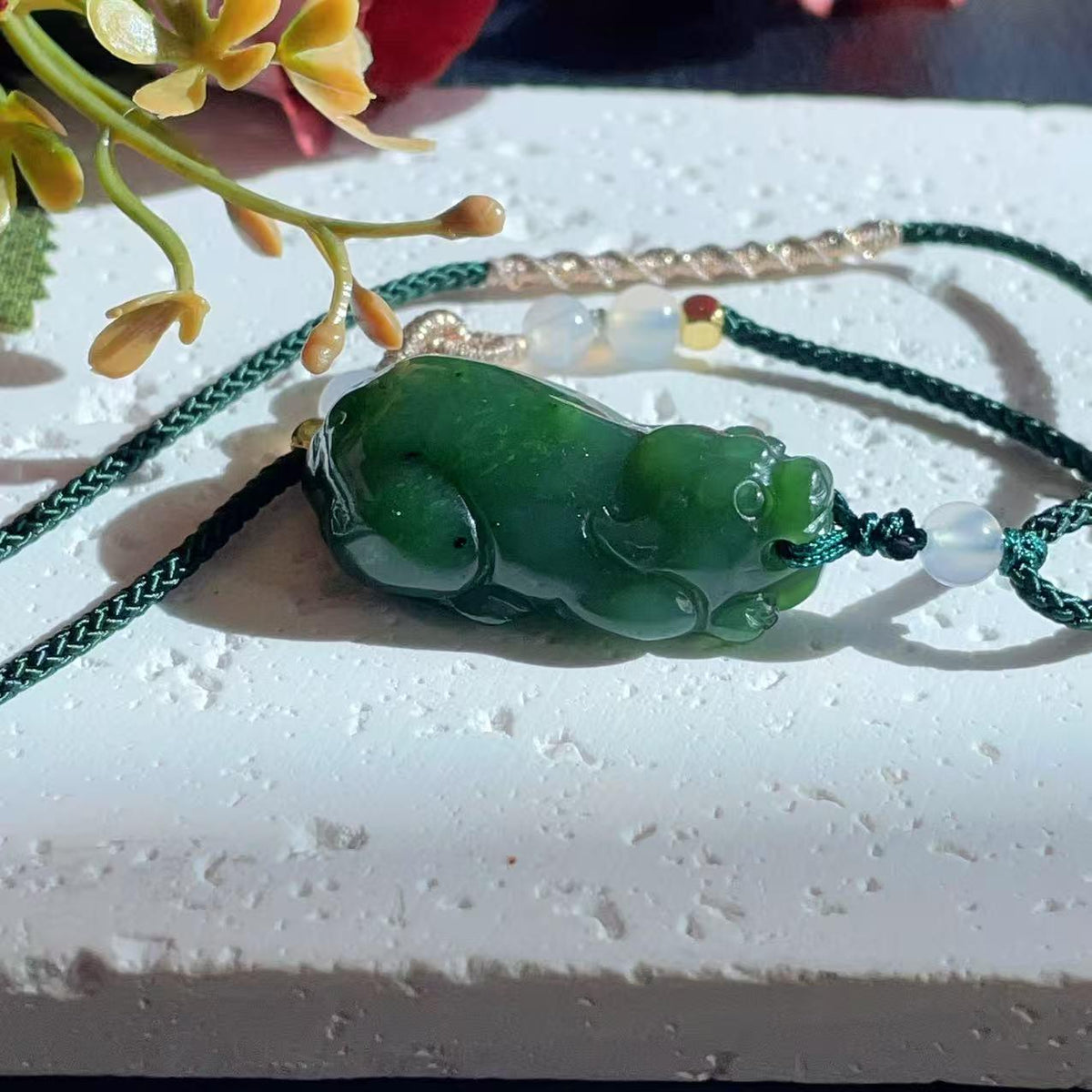 Natural Green Jade Pixiu Pendant Necklace, Hand Carved Jade Pi Xiu Charm, Adjustable Cord Necklace, Lucky Wealth Amulet, Jade Gift