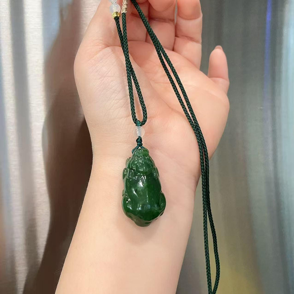 Natural Green Jade Pixiu Pendant Necklace, Hand Carved Jade Pi Xiu Charm, Adjustable Cord Necklace, Lucky Wealth Amulet, Jade Gift