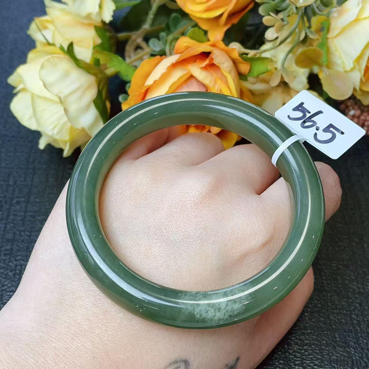 Certified Natural Green Jade Bangle , Iced Lake Green Nephrite Jade Bangle , 56.5mm Size Jade Bangle Bracelet