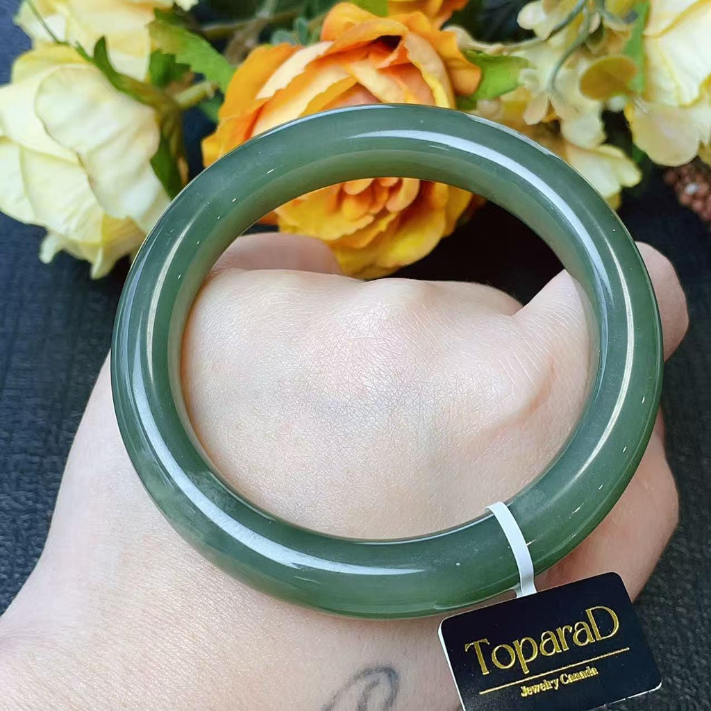 Certified Natural Green Jade Bangle , Iced Lake Green Nephrite Jade Bangle , 56.5mm Size Jade Bangle Bracelet
