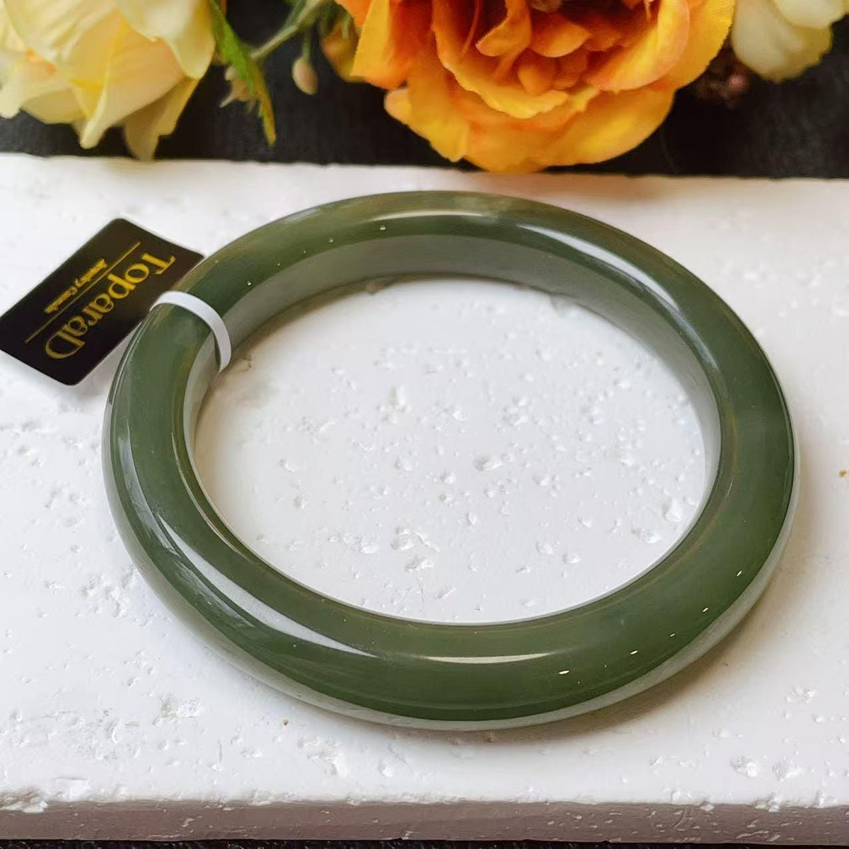 Certified Natural Green Jade Bangle , Iced Lake Green Nephrite Jade Bangle , 56.5mm Size Jade Bangle Bracelet