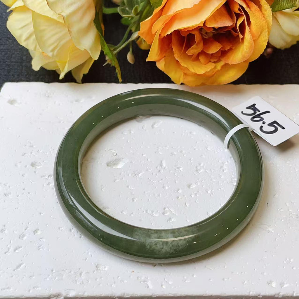 Certified Natural Green Jade Bangle , Iced Lake Green Nephrite Jade Bangle , 56.5mm Size Jade Bangle Bracelet
